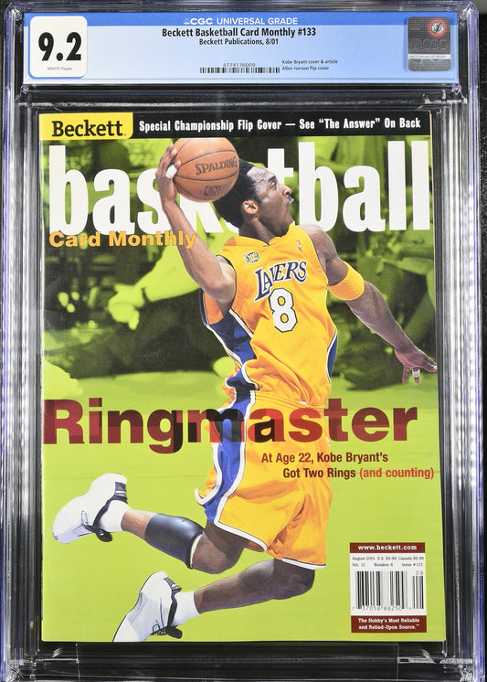 2001 Beckett Basketball Card Monthly #133 Graded Magazine CGC 9.2 (Kobe Bryant & Allen Iverson Cover) – Pop 1, None Higher