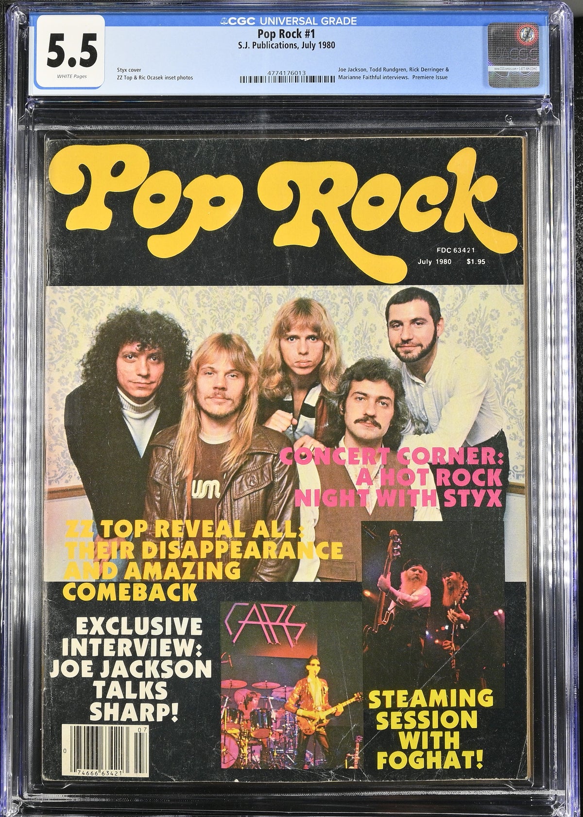 1980 Pop Rock #1 Graded Magazine CGC 5.5 Styx Cover Top POP