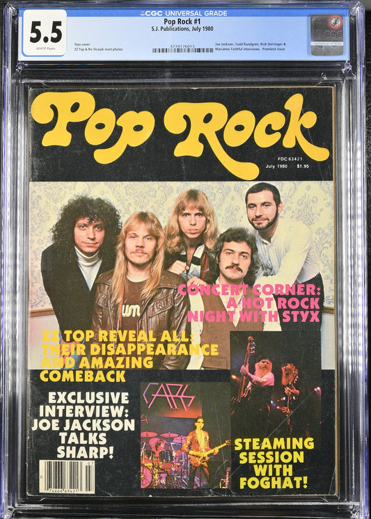 1980 Pop Rock #1 Graded Magazine CGC 5.5 Styx Cover Top POP