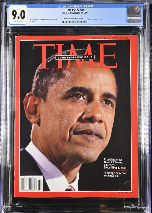 2008 Time Canada #v172 #20 Graded Magazine CGC 9.0 Rare Canadian Newsstand Barack Obama Cover