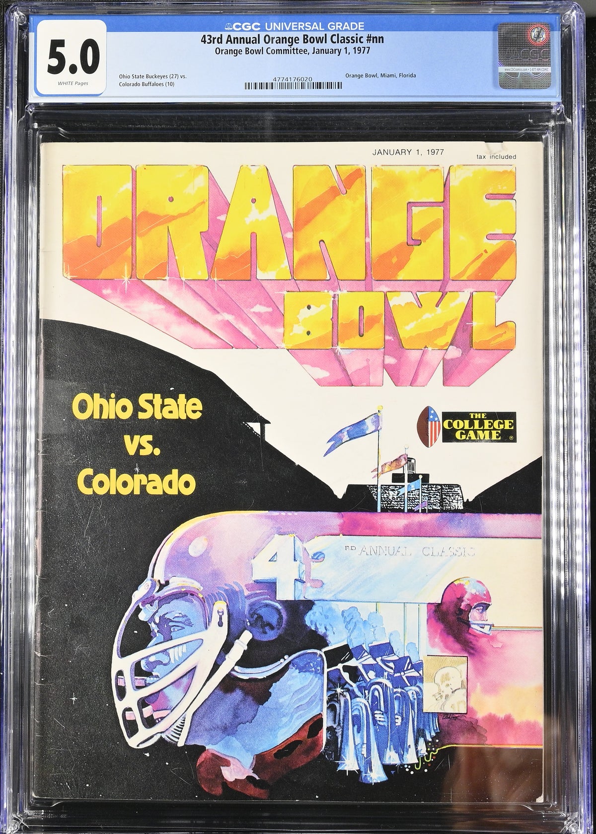 1977 43rd Annual Orange Bowl Classic Graded Magazine CGC 5.0 Ohio State Buckeyes vs. Colorado Buffaloes Top POP