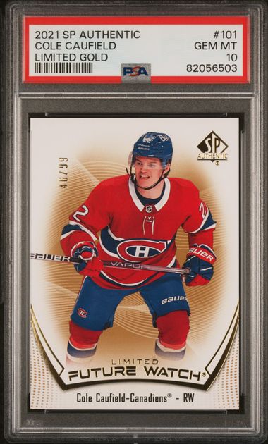 2021 SP Authentic Cole Caufield Limited Gold Future Watch Rookie Card /99 #101 PSA 10