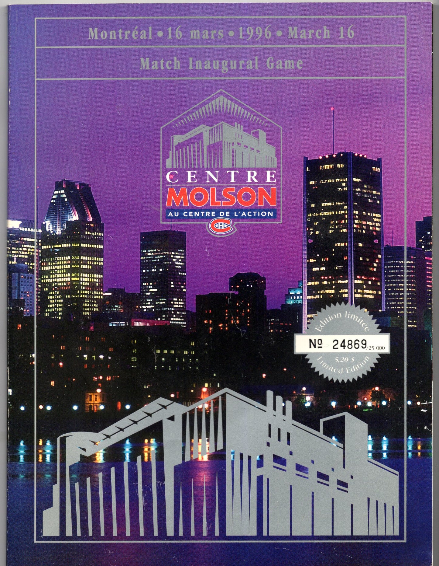 Molson /Bell Centre Canadiens Inaugural Game Program (March 16, 1996)