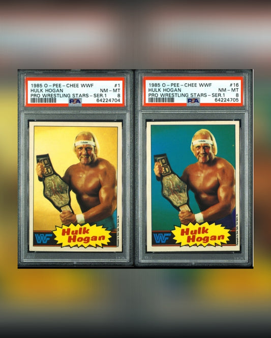 1985 OPC O-Pee-Chee Hulk Hogan Rookie RC Set(2 Cards) PSA 8