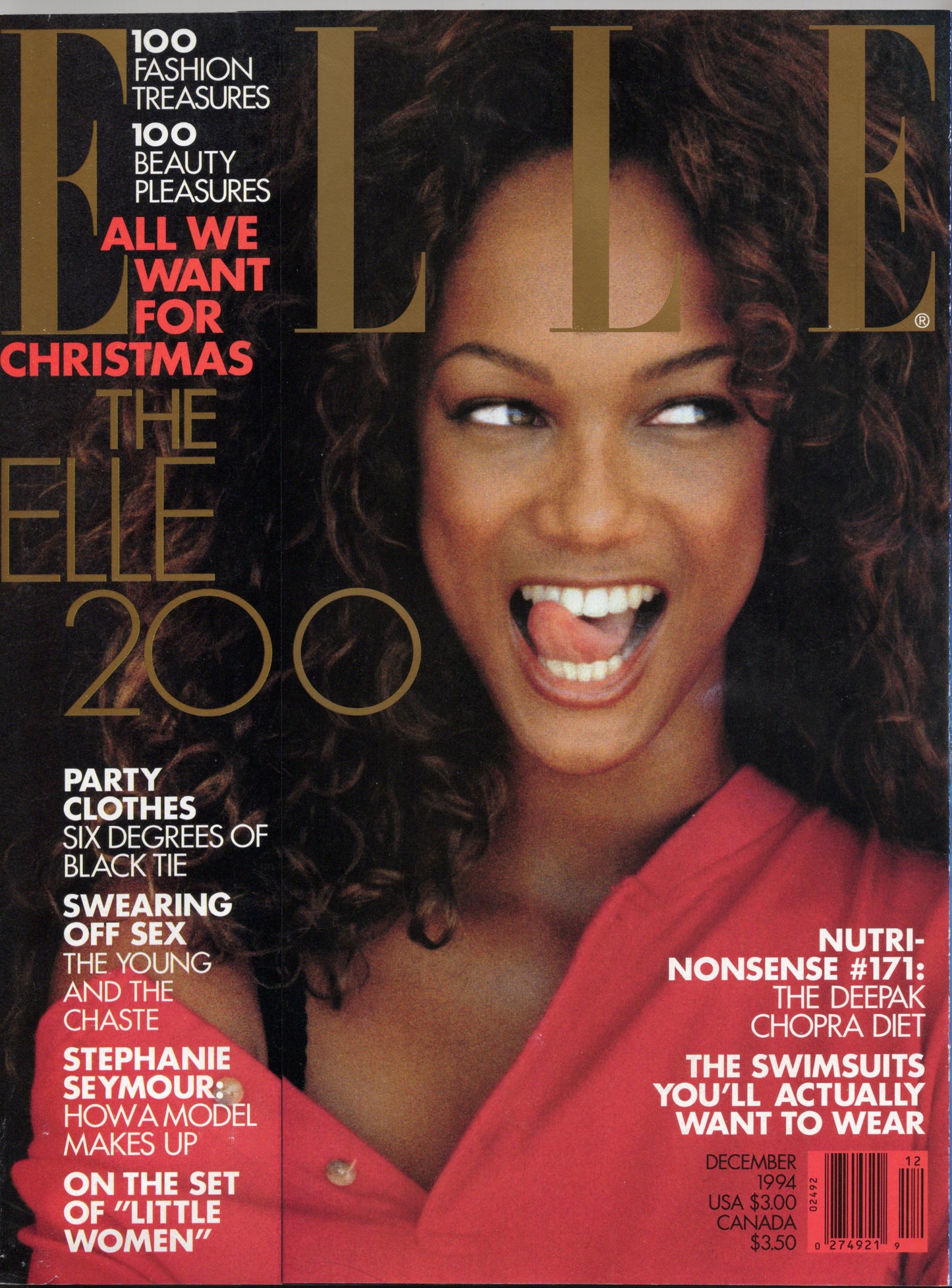 ELLE Monthly Vintage Fashion Magazine (December 1994) Tyra Banks Cover