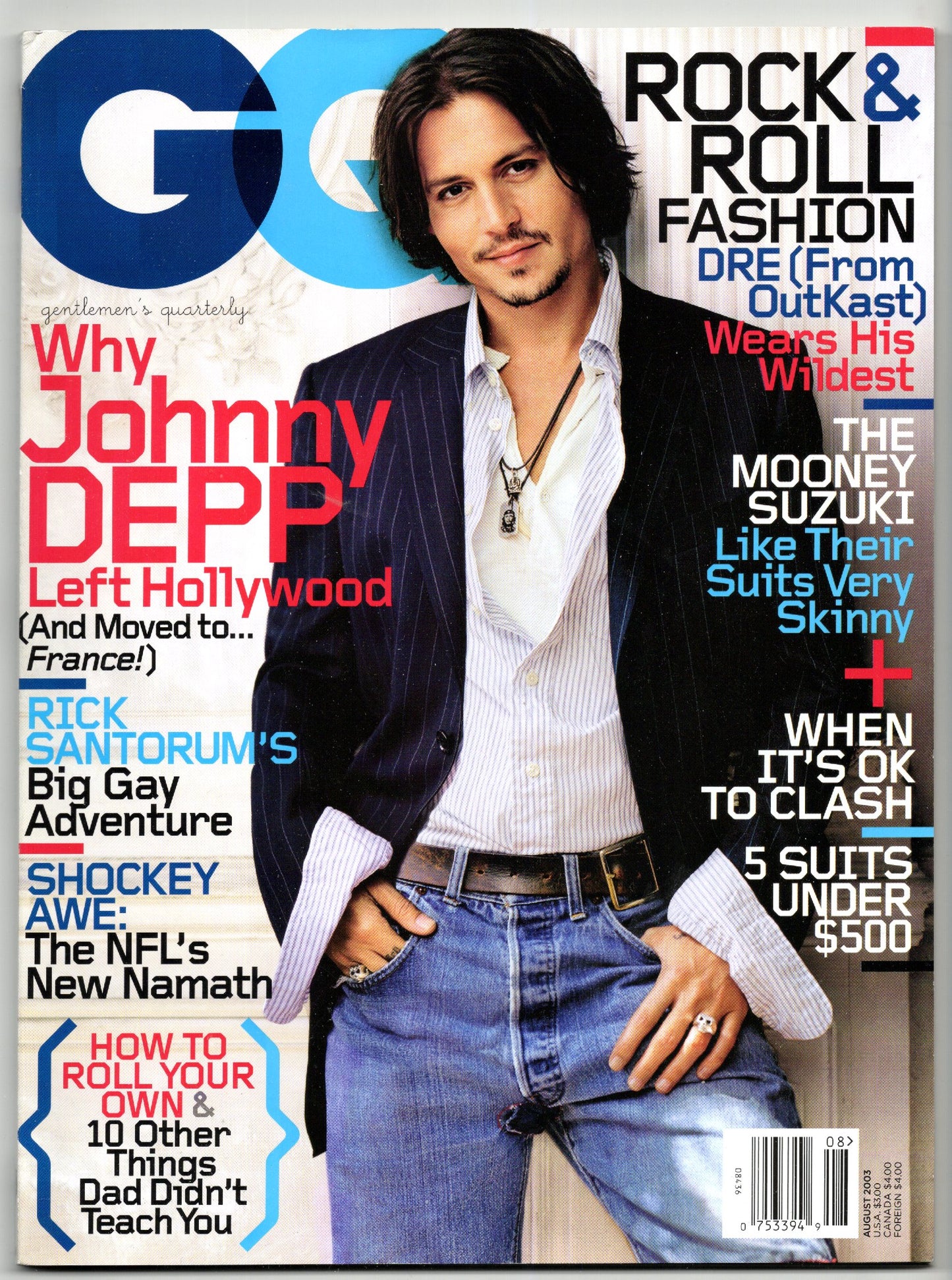 GQ Vintage Monthly Magazine (August 2003) Johnny Depp Cover
