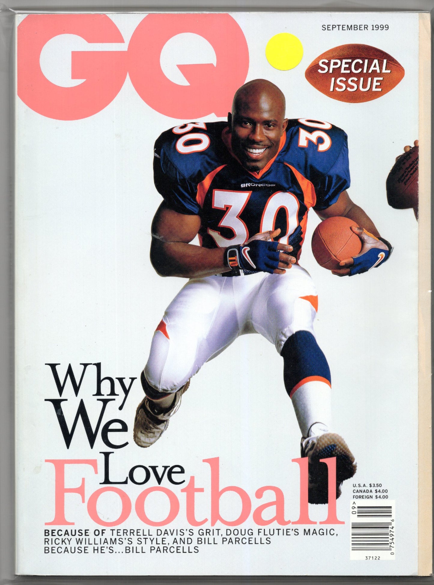 GQ Vintage Monthly Magazine (September 1999) Terrell Davis Cover