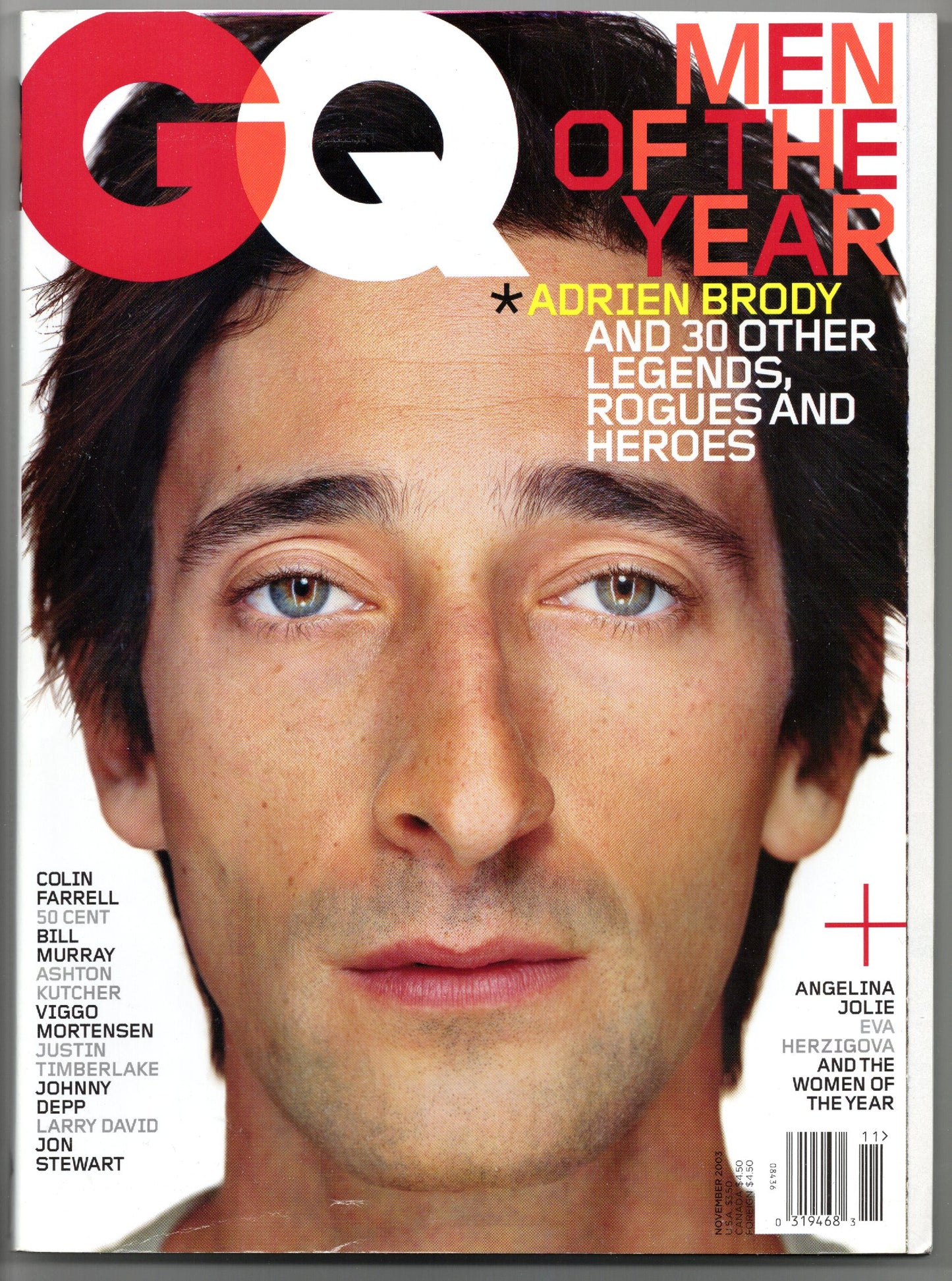 GQ Vintage Monthly Magazine (November 2003) Men of the Year Adrien Brody Cover