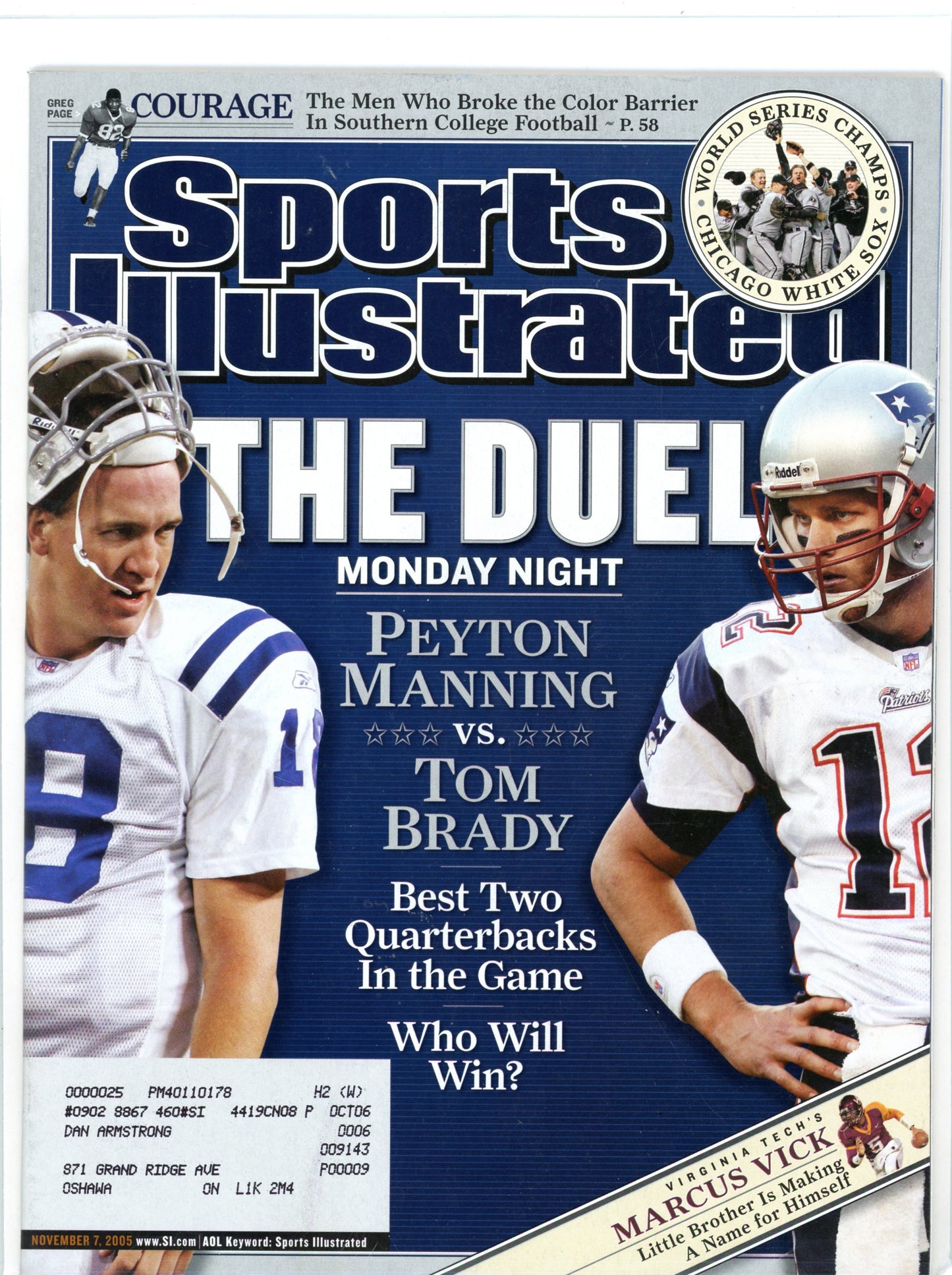 Sports Illustrated Vintage Magazine (November 7, 2005) The Duel Manning vs Brady Subscription