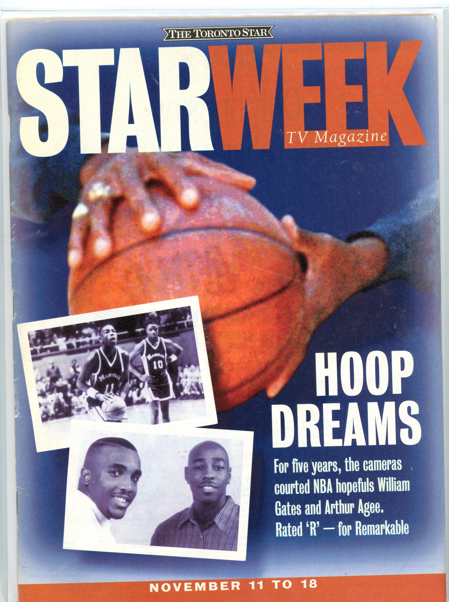 The Toronto Star Starweek TV Vintage Magazine (November 11, 1994) Hoop Dreams