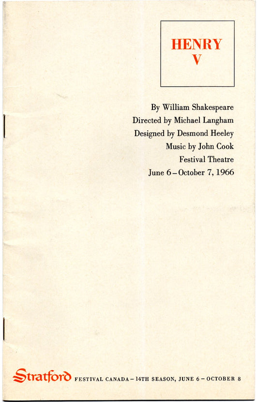 1966 Stratford Festival Canada Henry V Vintage Theatre Souvenir Program