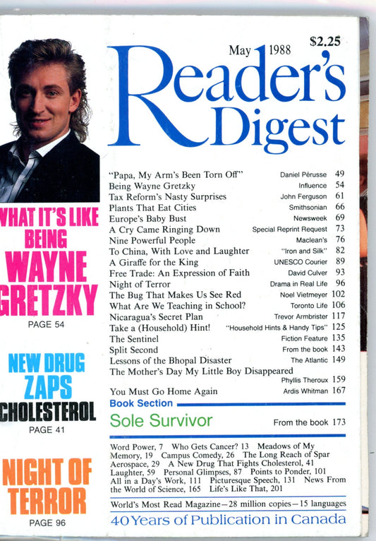 Reader's Digest May 1988 Vintage Magazine Gretzky Cover