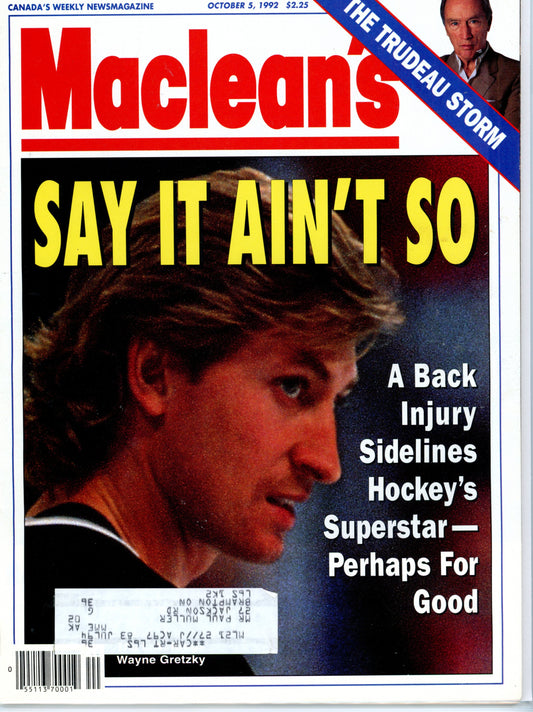 Maclean's Weekly (October 5, 1992) Vintage Newsmagazine Gretzky Cover
