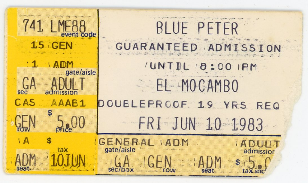 Blue Peter Vintage Concert Ticket El Mocambo (Toronto, 1983)