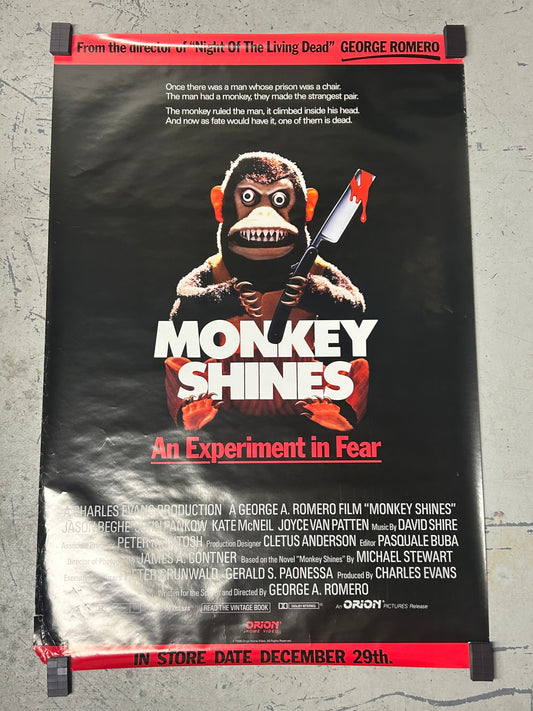 Monkey Shines (1988) Video Release Original Vintage Movie Poster VG-EX Condition