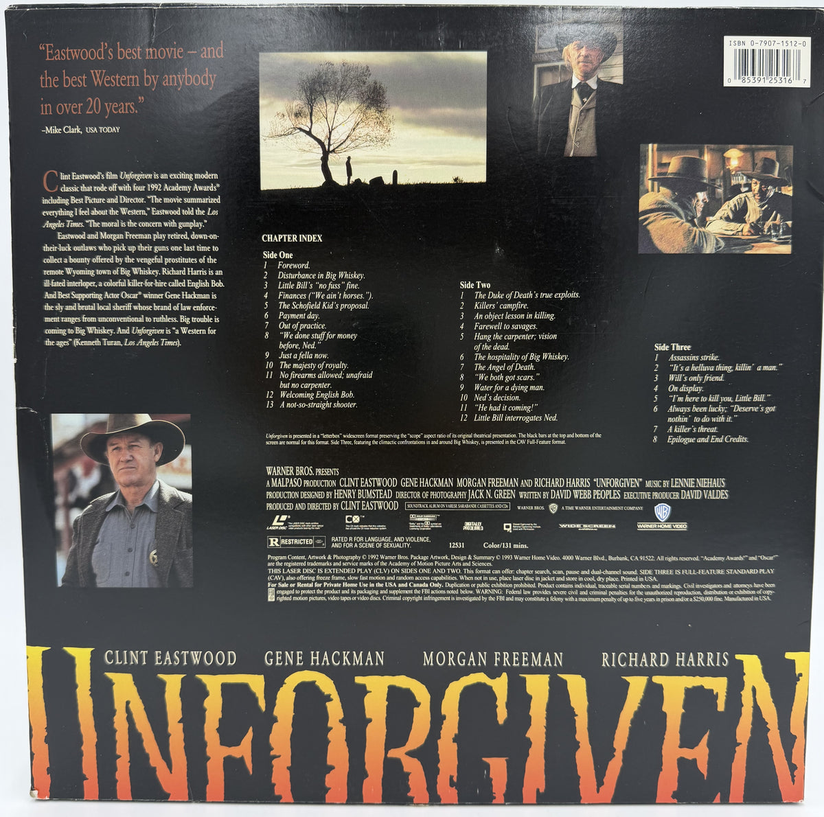 Unforgiven (1992) LaserDisc - Clint Eastwood, Gene Hackman - Warner Home Video Widescreen Edition - VG