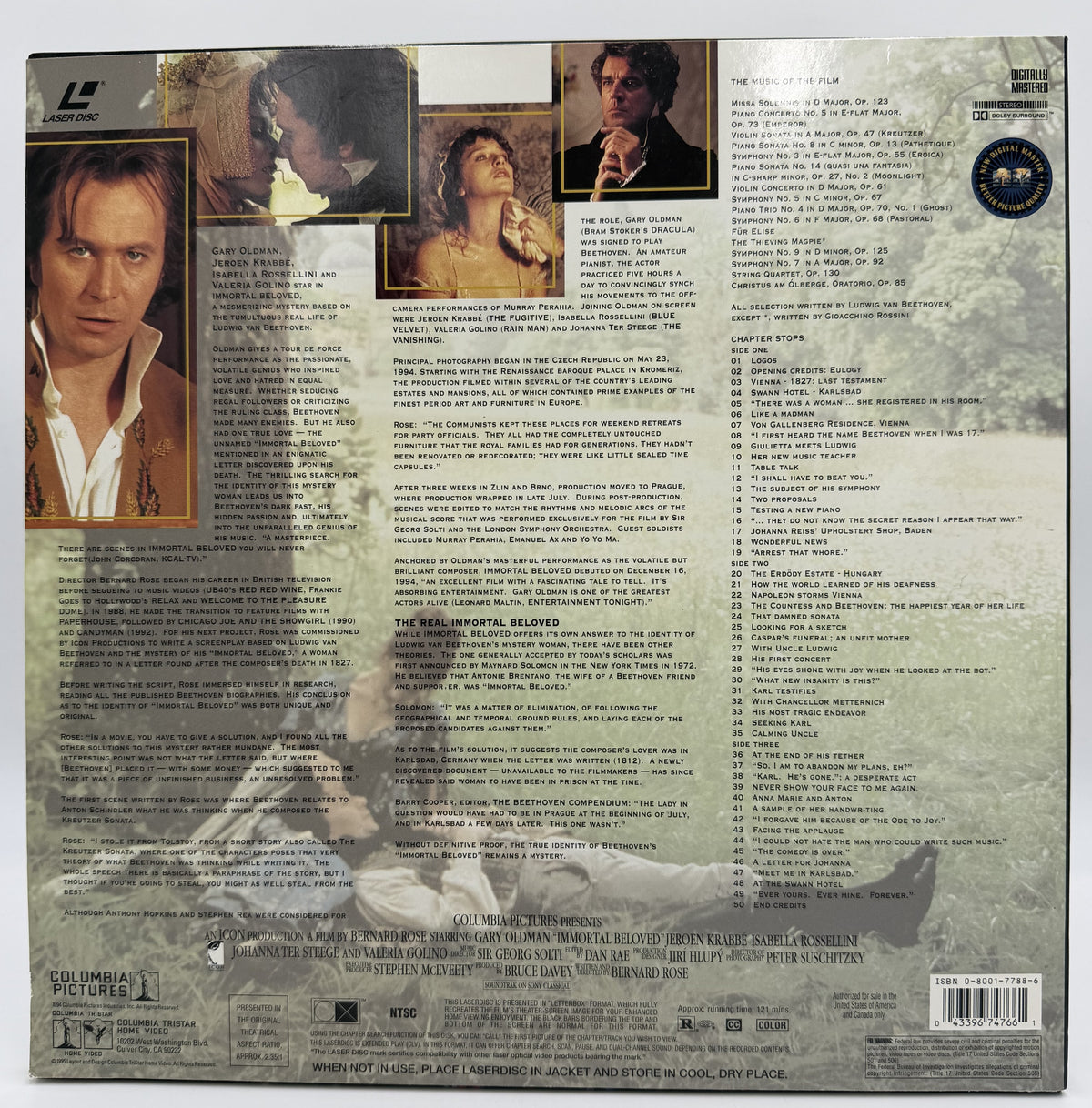 Immortal Beloved (1994) LaserDisc - Deluxe Widescreen Presentation - Gary Oldman - Columbia TriStar - EX