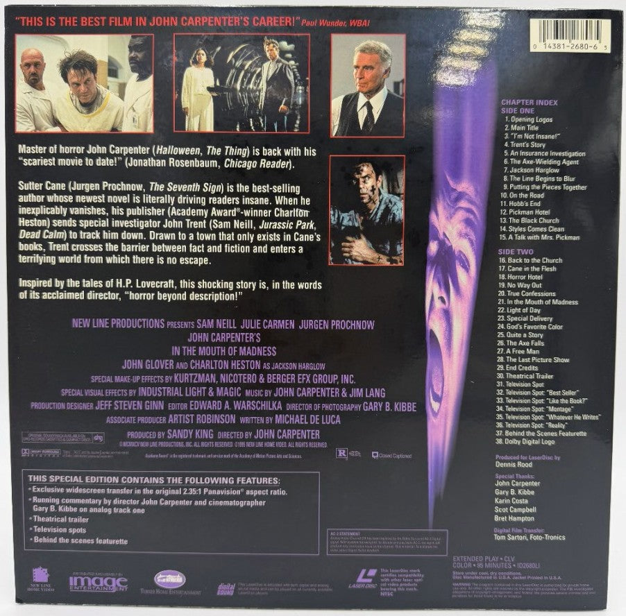 In the Mouth of Madness (1994) LaserDisc - Sam Neill - Widescreen Special Edition - Image Entertainment - EX - Horror