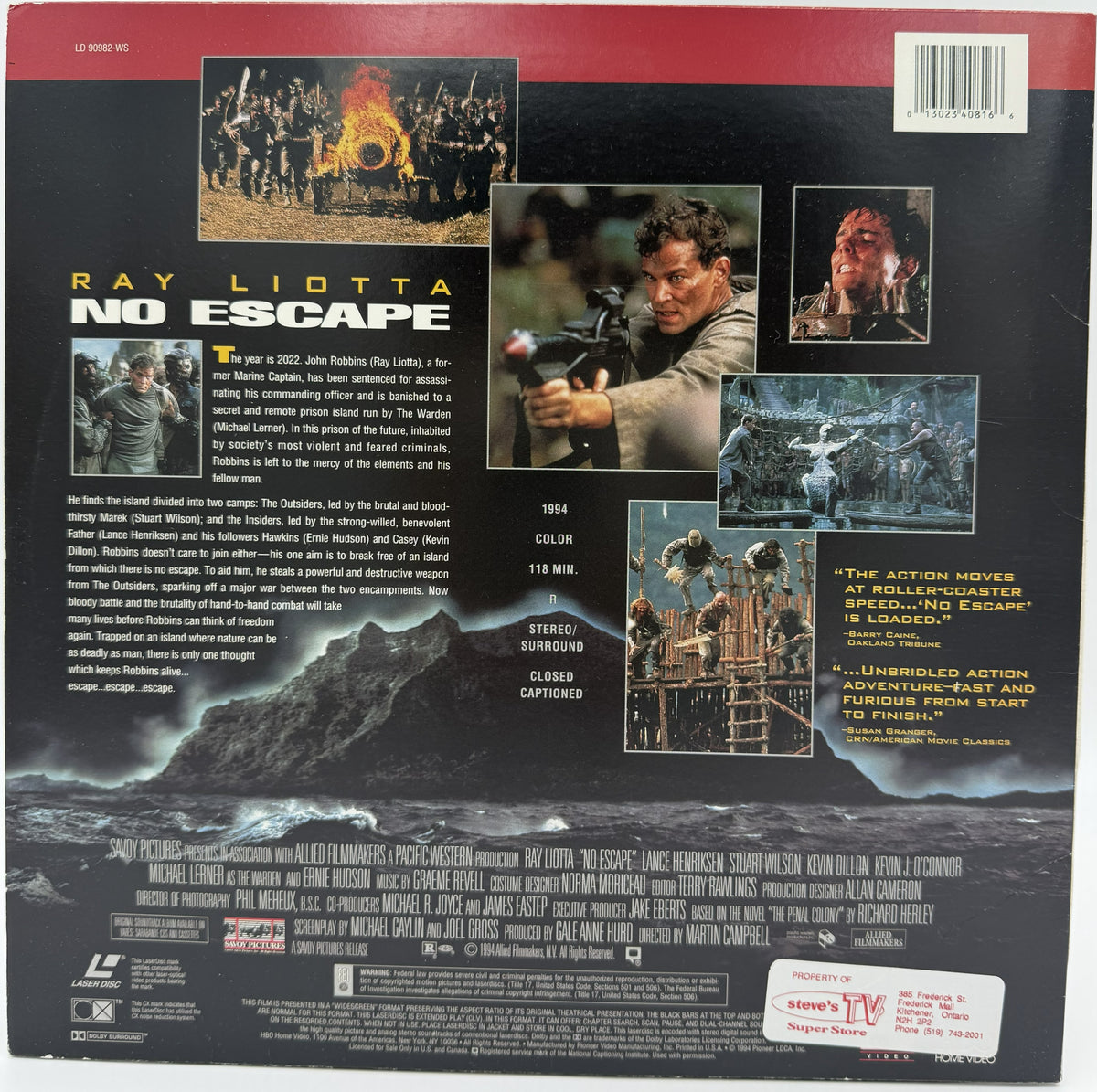 No Escape (1994) LaserDisc - Ray Liotta - Widescreen Edition - HBO Home Video LD - VG