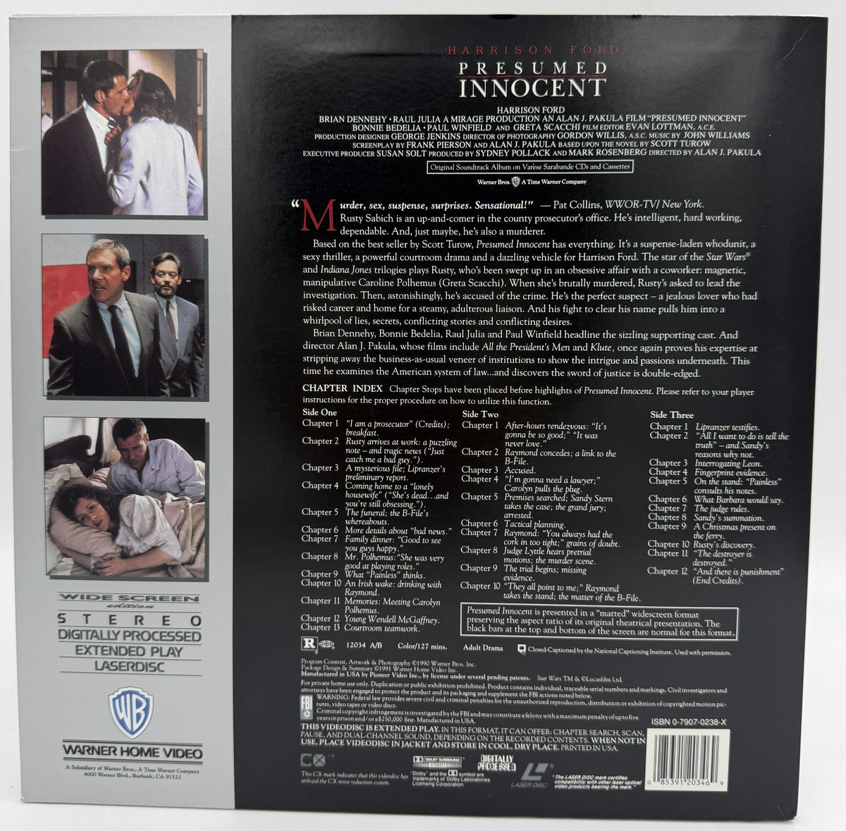 Presumed Innocent (1990) LaserDisc - Harrison Ford - Widescreen Edition - Warner Home Video - EX