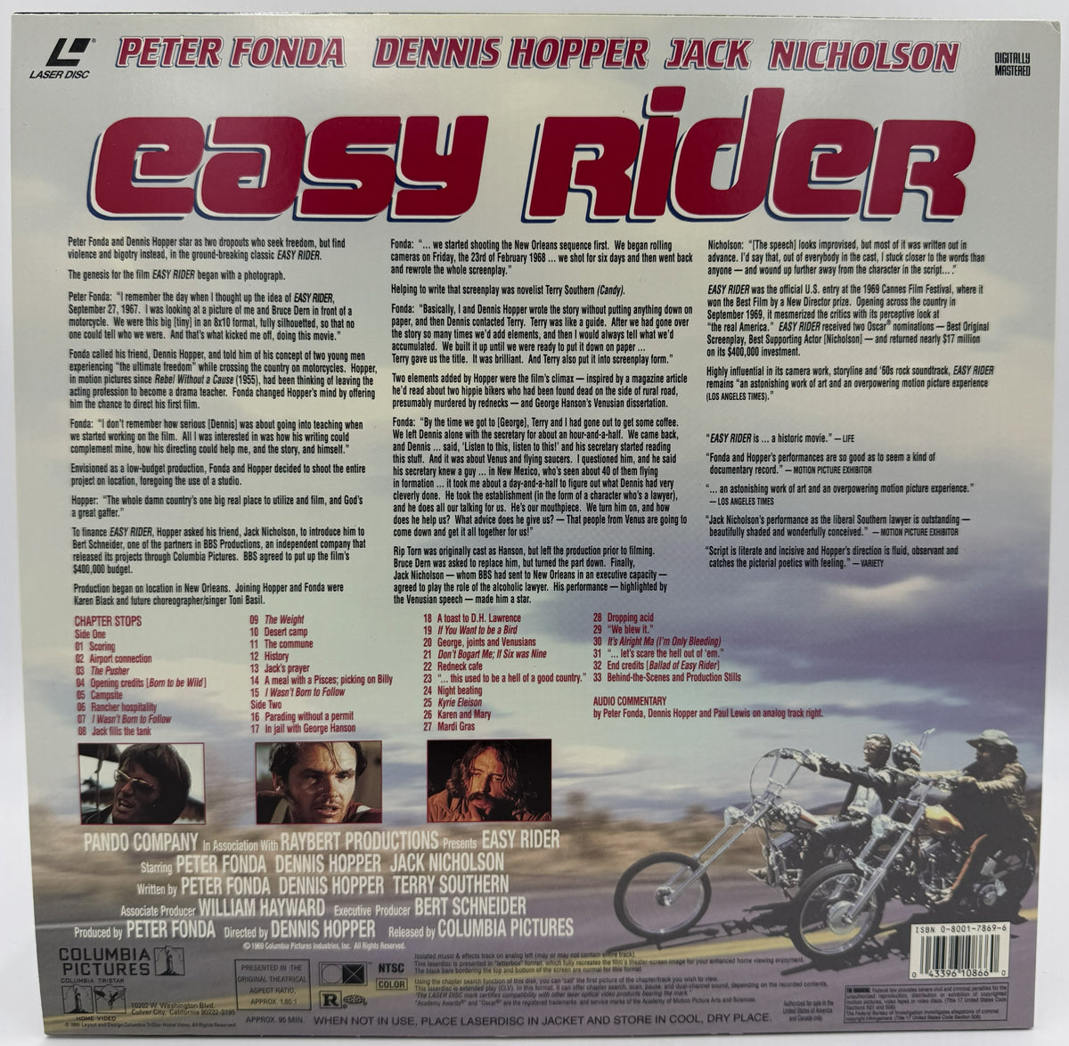 Easy Rider (1969) LaserDisc - Peter Fonda, Dennis Hopper, Jack Nicholson - Special Collector's Edition Widescreen - Columbia TriStar - EX