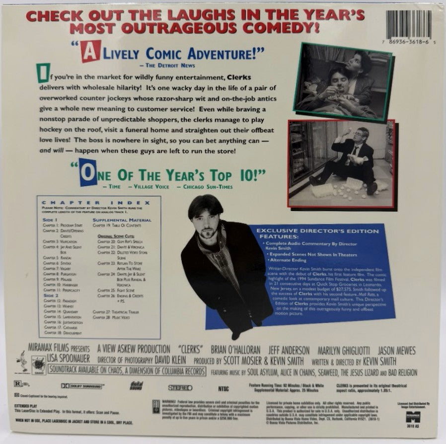 Clerks (1994) LaserDisc - Brian O'Halloran, Jeff Anderson - Exclusive Letterbox Director's Edition - Image Entertainment - EX