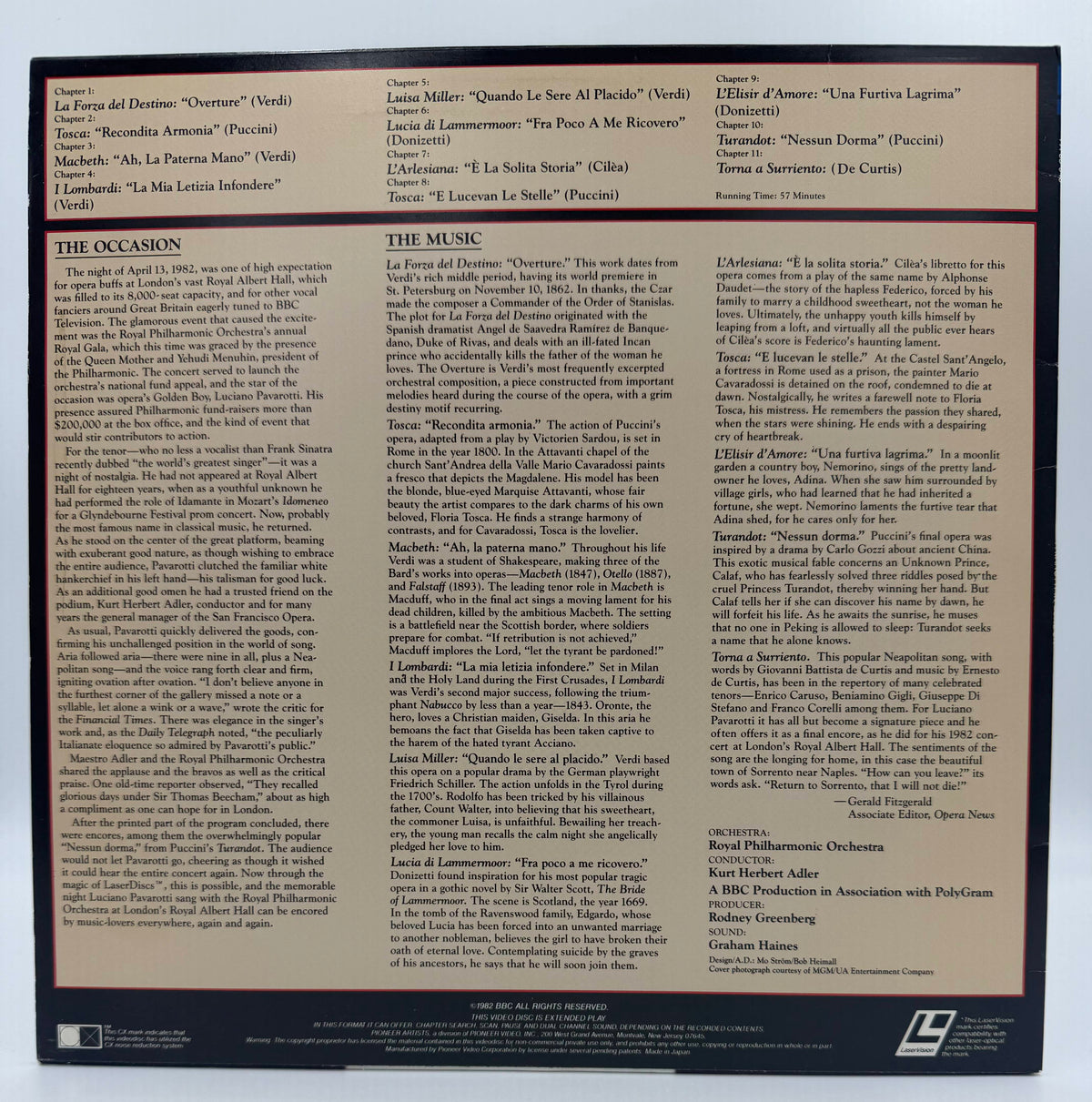 Pavarotti in London (1982 / 1983) Recorded In Concert At The Royal Albert Hall  – LaserDisc - VG+