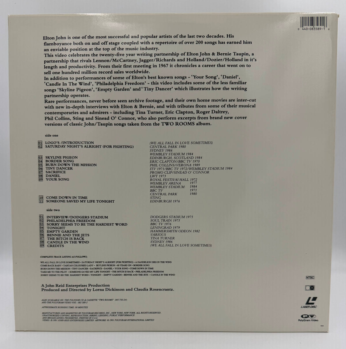 Two Rooms: Celebrating The Songs Of Elton John & Bernie Taupin (1991) LaserDisc - EX