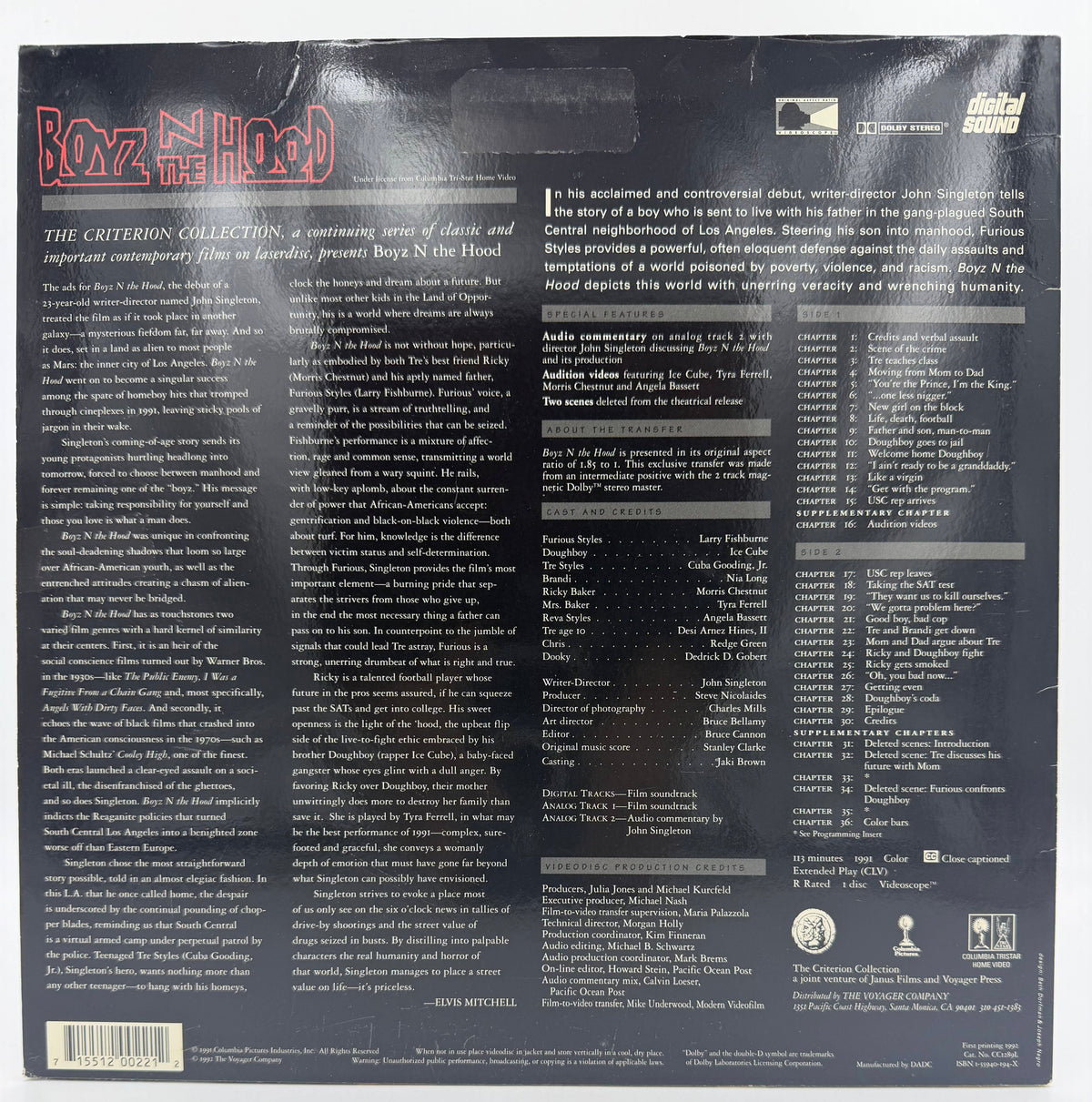 Boyz N the Hood - The Criterion Collection (1991/1992) LaserDisc - EX