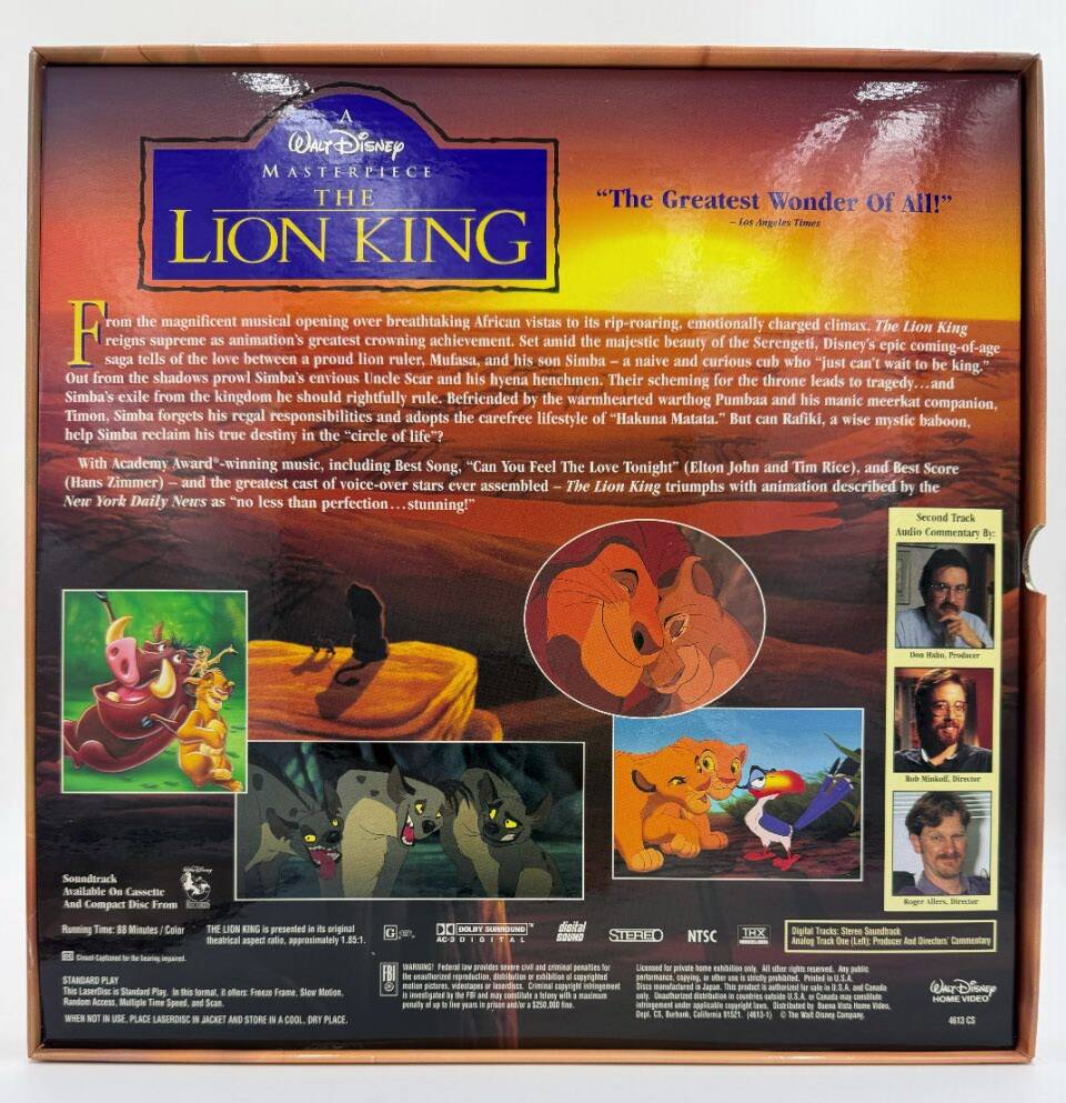 The Lion King (1994 / 1995) Masterpiece Deluxe CAV Letterbox Edition Box Set – LaserDisc - EX