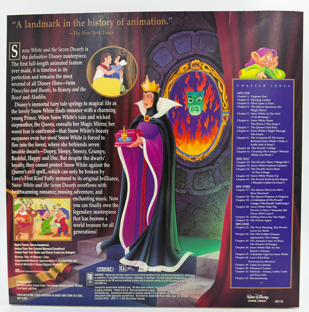 Snow White and the Seven Dwarfs (1937 / 1994) Masterpiece Deluxe CAV Edition Box Set – LaserDisc - VG+