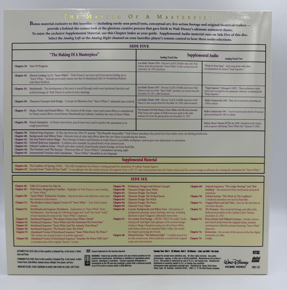 Snow White and the Seven Dwarfs (1937 / 1994) Masterpiece Deluxe CAV Edition Box Set – LaserDisc - VG+