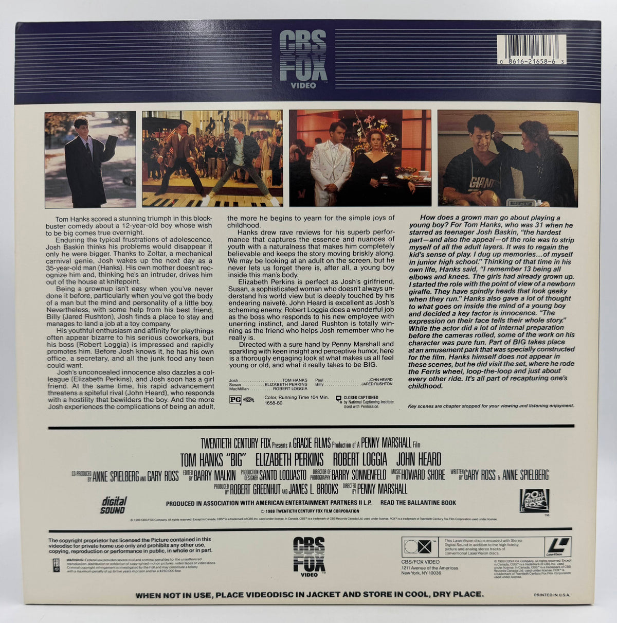 Big (1988 / 1988) Stereo Extended Play – LaserDisc - EX Tom Hanks