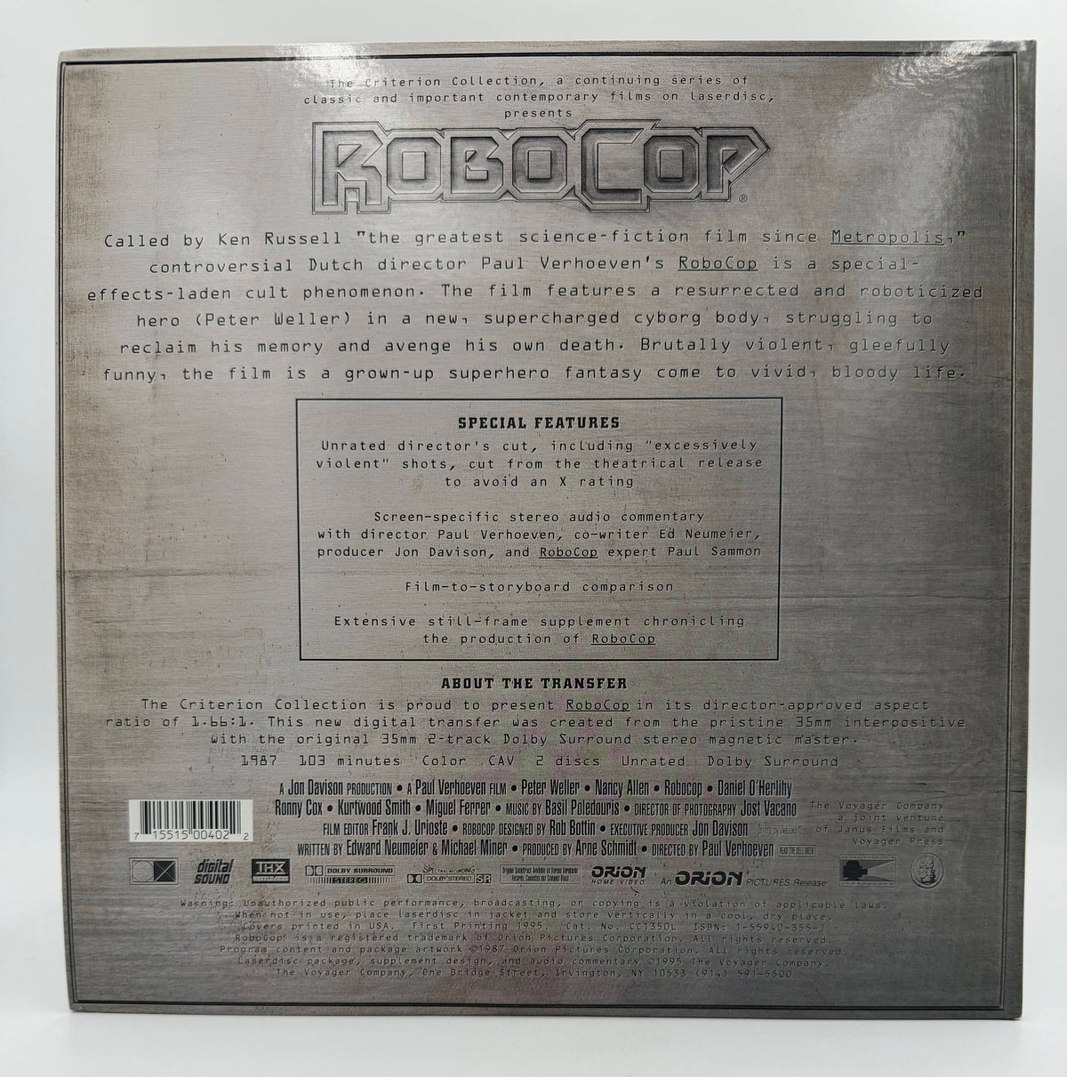 RoboCop (1987 / 1995) Criterion Collection Edition – LaserDisc - EX