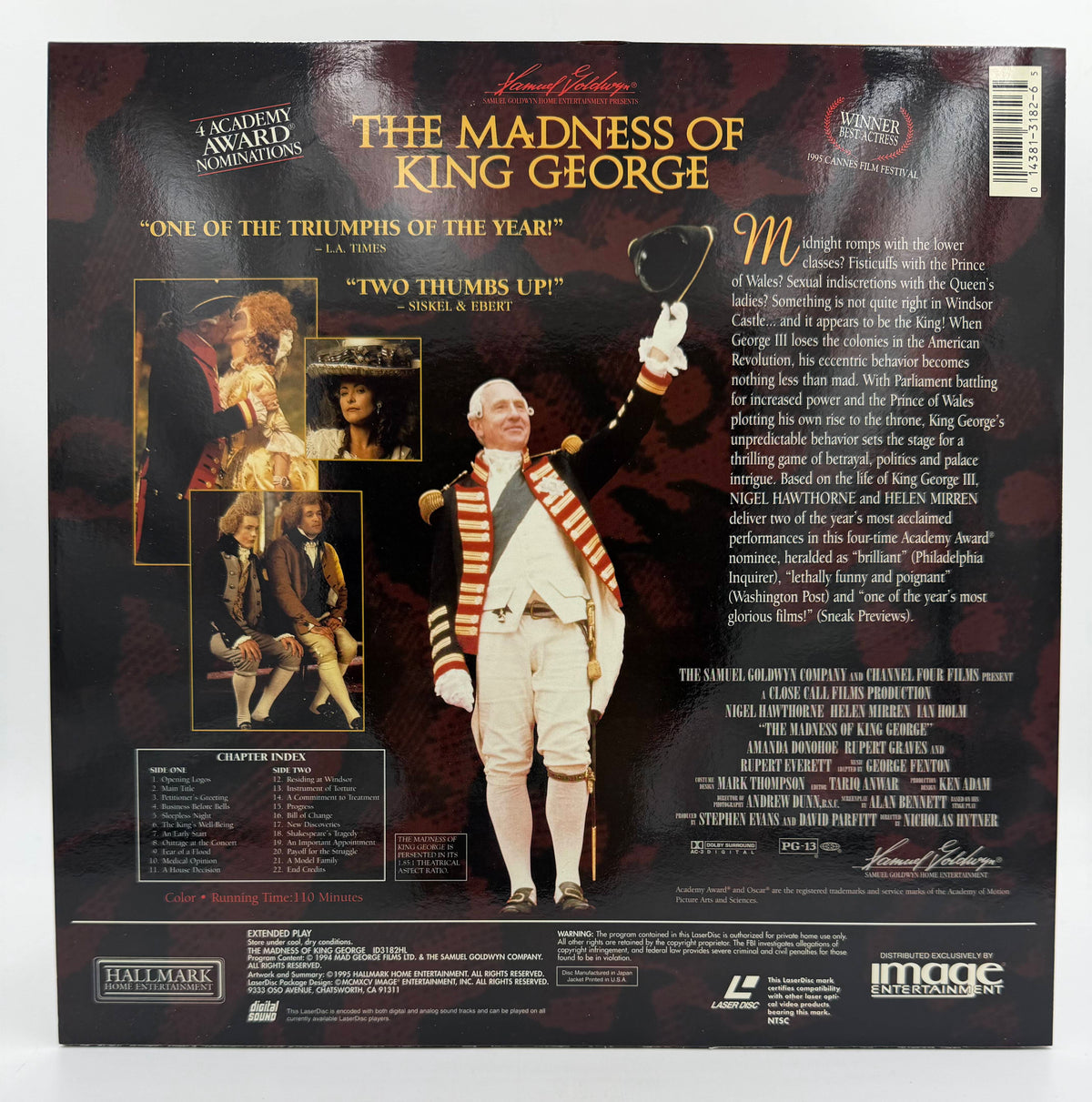 The Madness of King George (1994 / 1995) Widescreen Edition – LaserDisc - EX