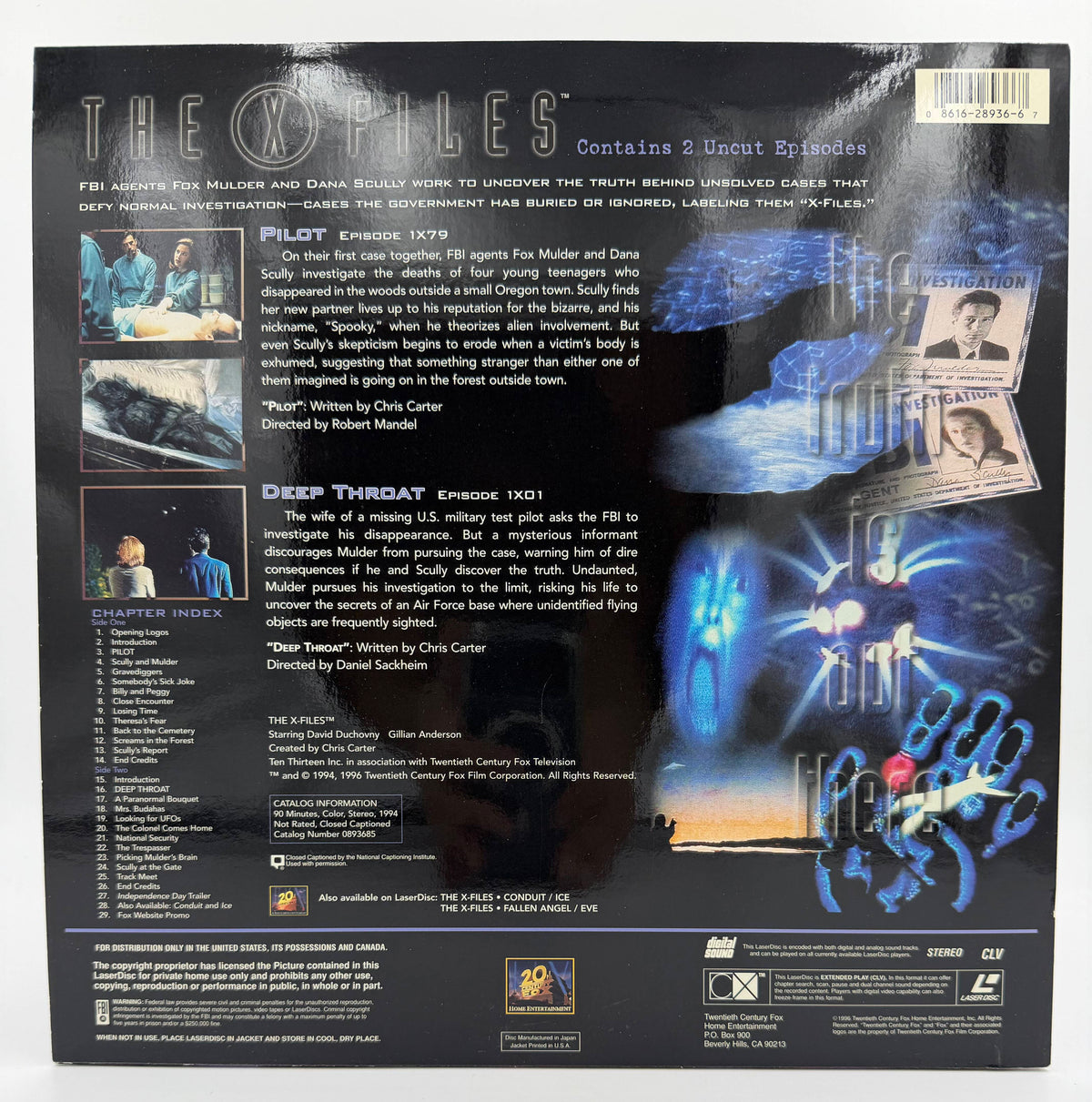 The X-Files: Pilot / Deep Throat (1993 / 1996) Standard Edition – LaserDisc - EX
