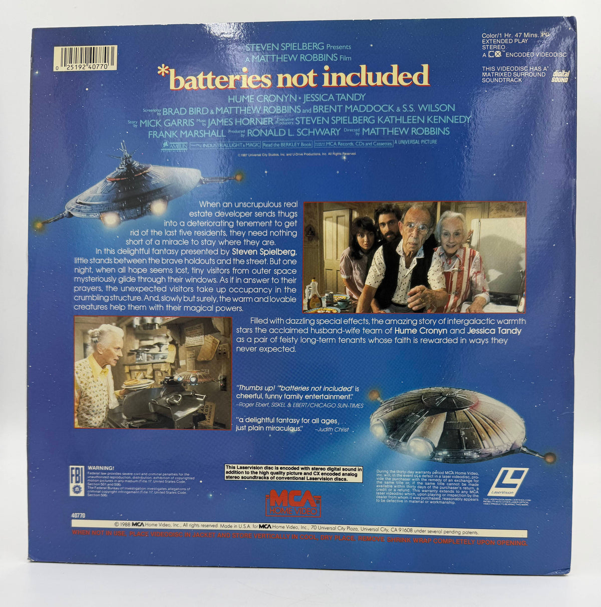 *batteries not included (1987 / 1988) Letterboxed Edition – LaserDisc - VG+