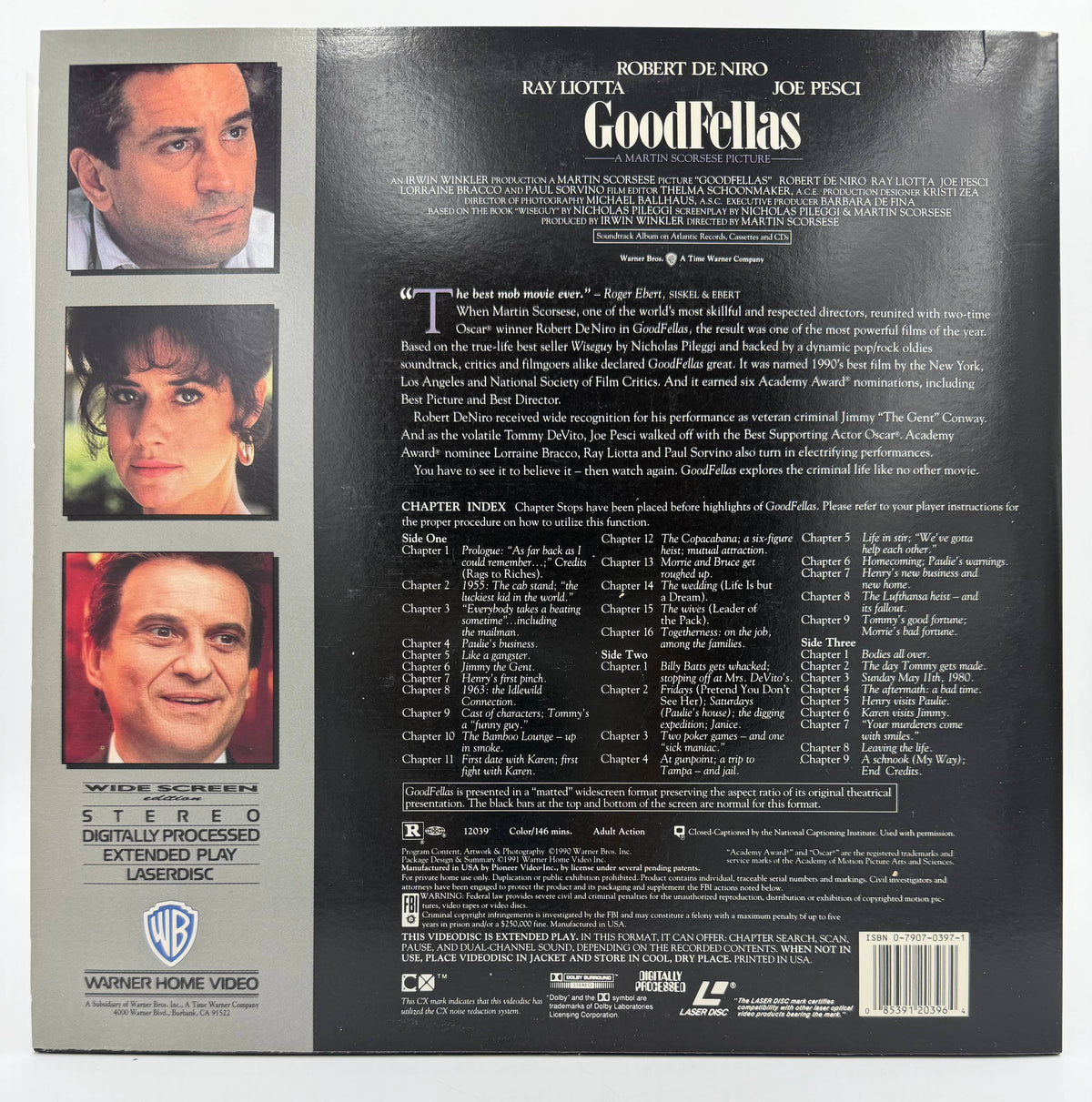 GoodFellas (1990 / 1992) Wide Screen Edition – LaserDisc - EX