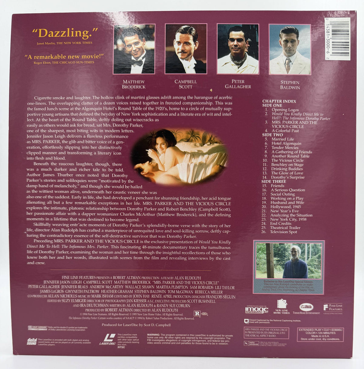 Mrs. Parker and the Vicious Circle (1994 / 1995) Widescreen Special Edition – LaserDisc - EX