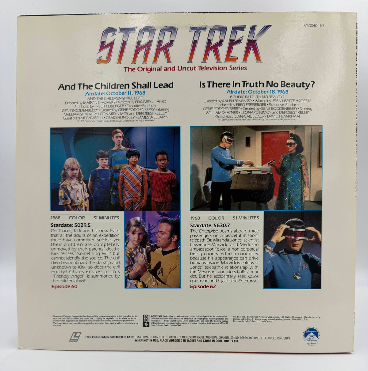 Star Trek: The Original Series – "And The Children Shall Lead" / "Is There In Truth No Beauty?" (1968 / 1987) Standard Edition – LaserDisc - VG+