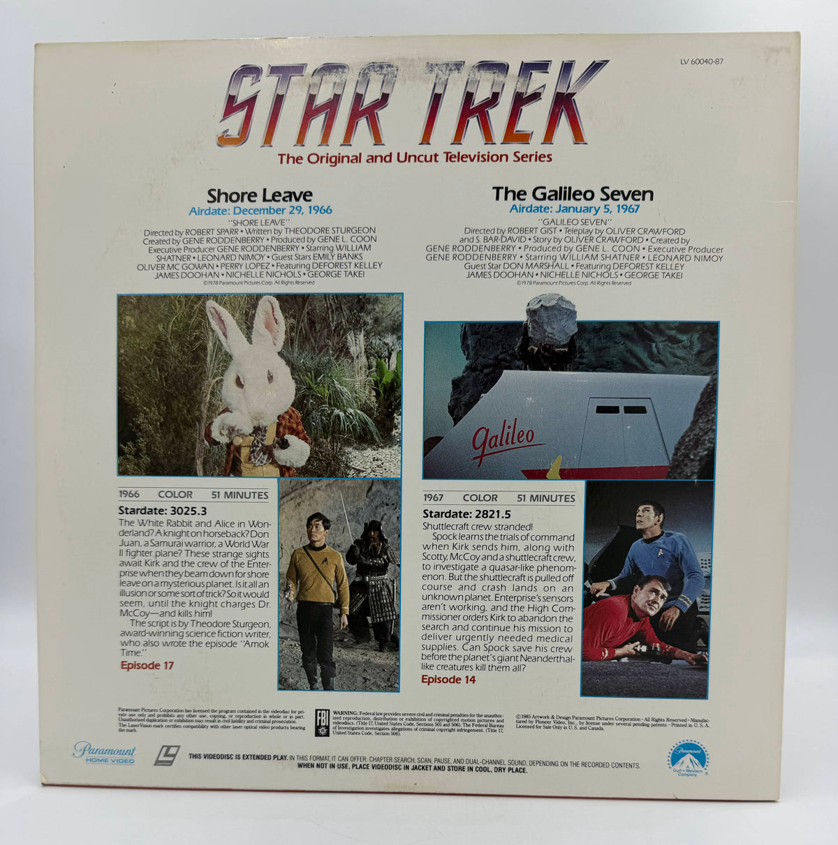 Star Trek: The Original Series – "Shore Leave" / "The Galileo Seven" (1966 / 1985) Standard Edition – LaserDisc - VG+