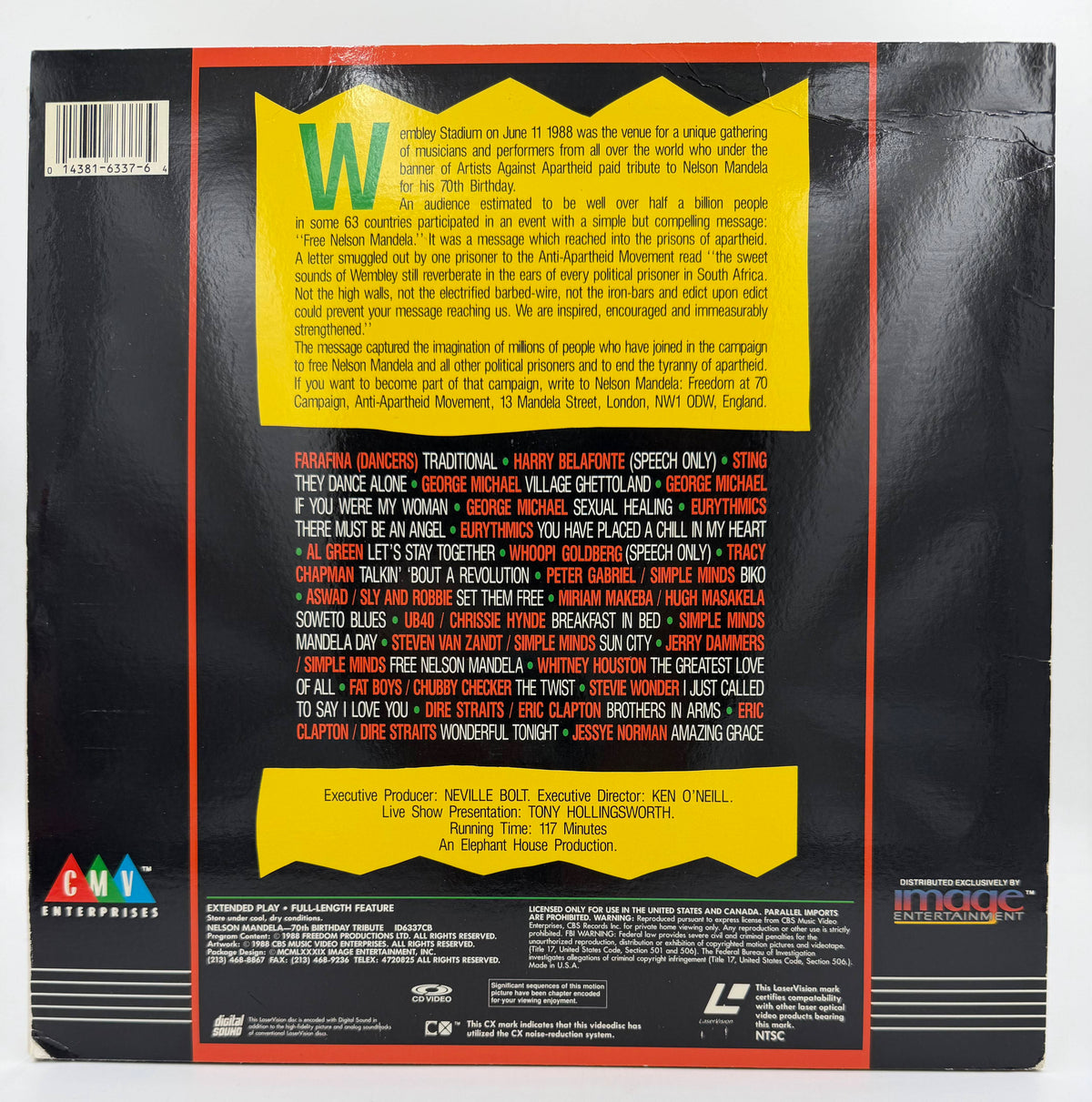 Nelson Mandela 70th Birthday Tribute (1988 / 1989) Standard Edition – LaserDisc - VG+  Vintage CMV Enterprises / Image Entertainment