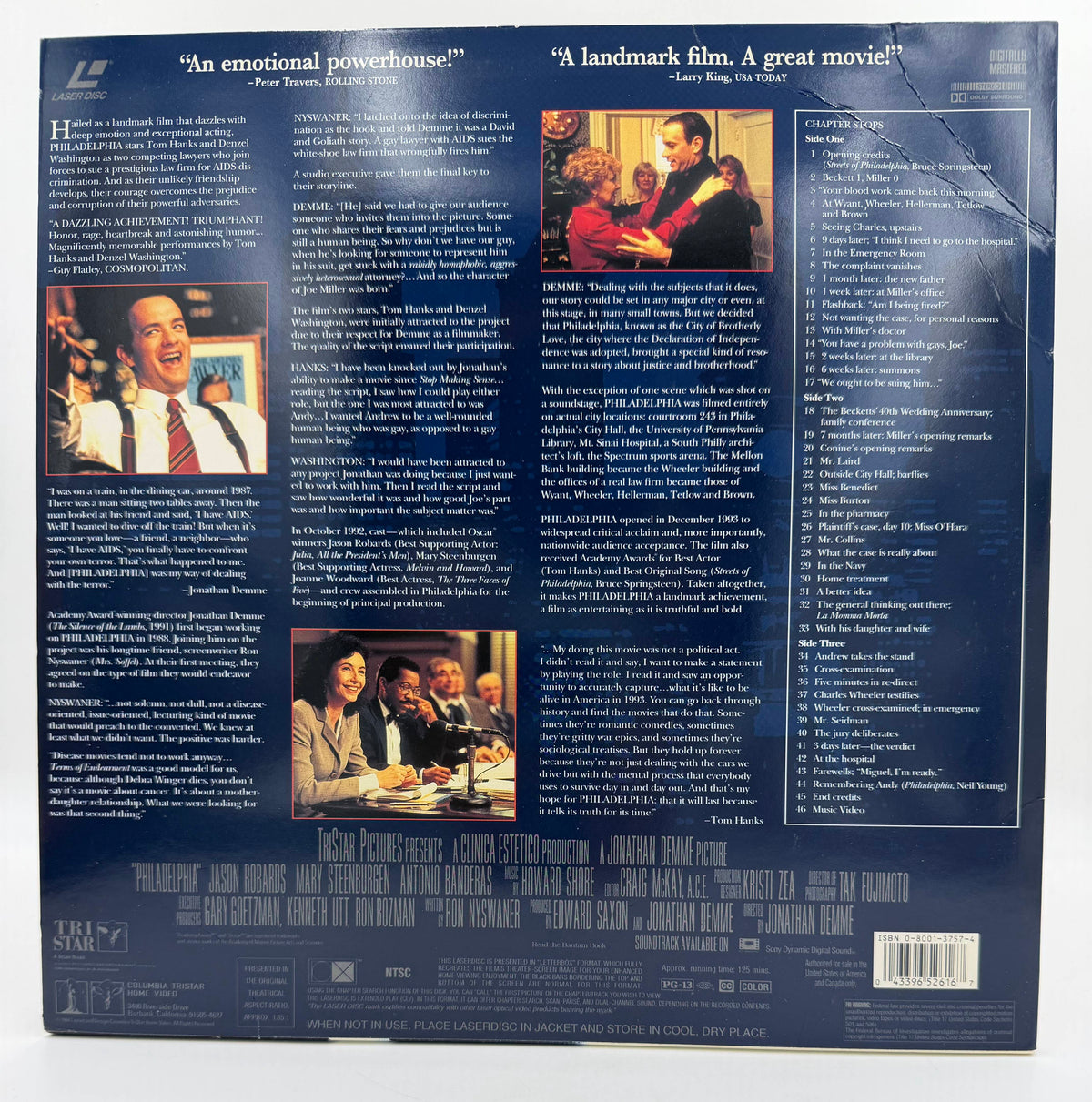 Philadelphia (1993 / 1994) Deluxe Widescreen Presentation – LaserDisc - VG+