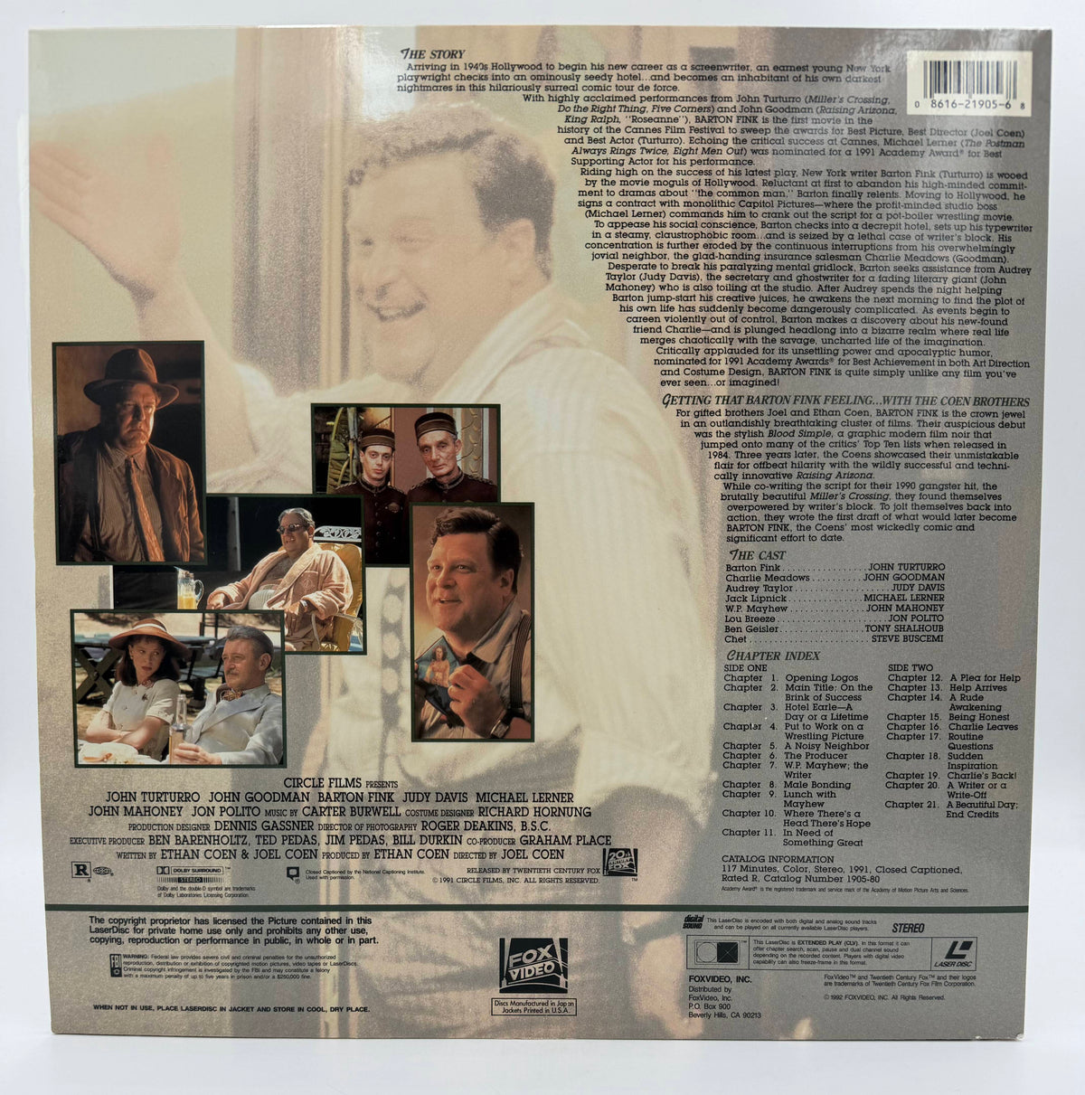 Barton Fink (1991 / 1992) Stereo Extended Play Edition LaserDisc - EX