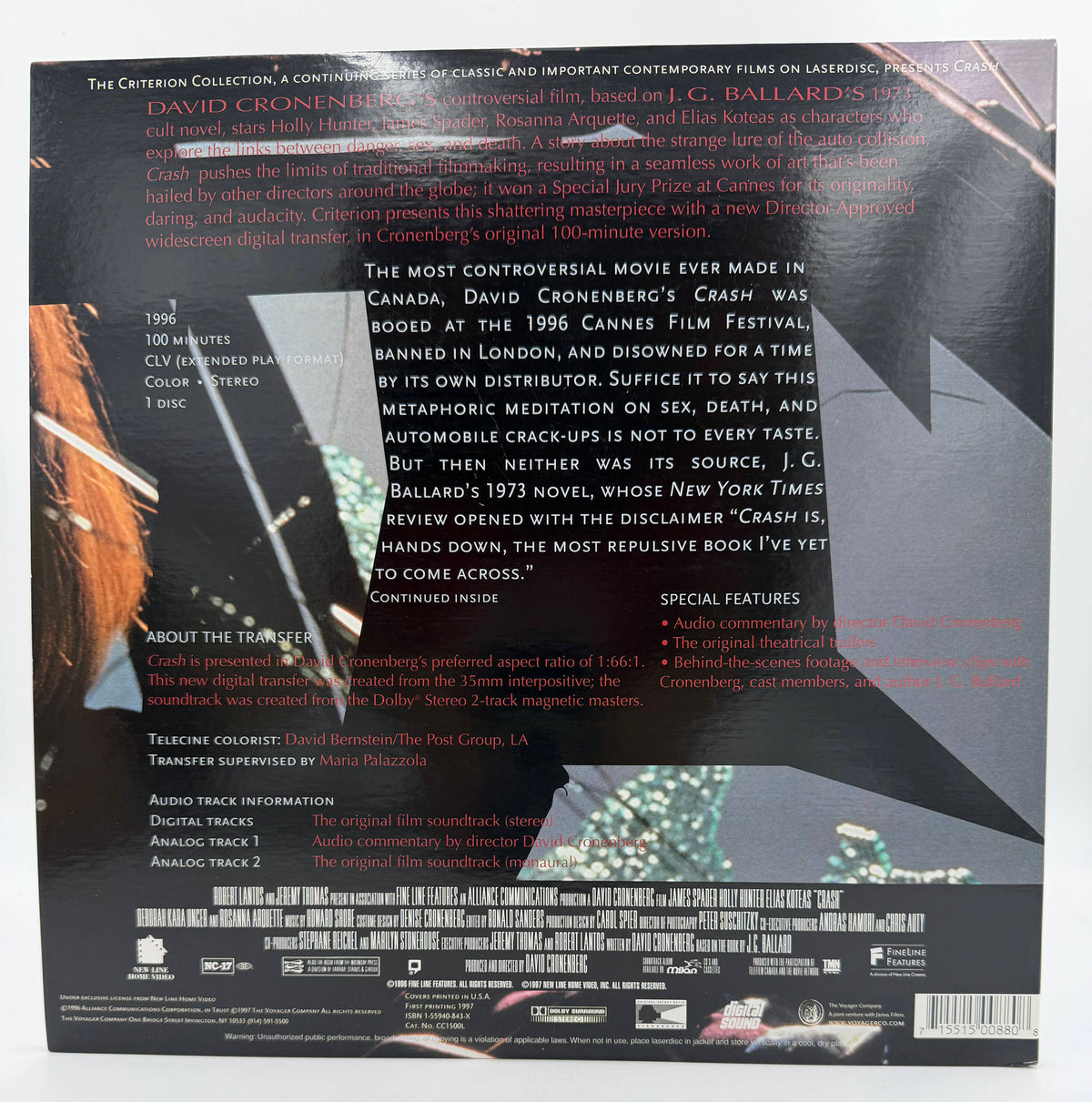 Crash (1996 / 1997) The Criterion Collection Director-Approved Edition LaserDisc - EX