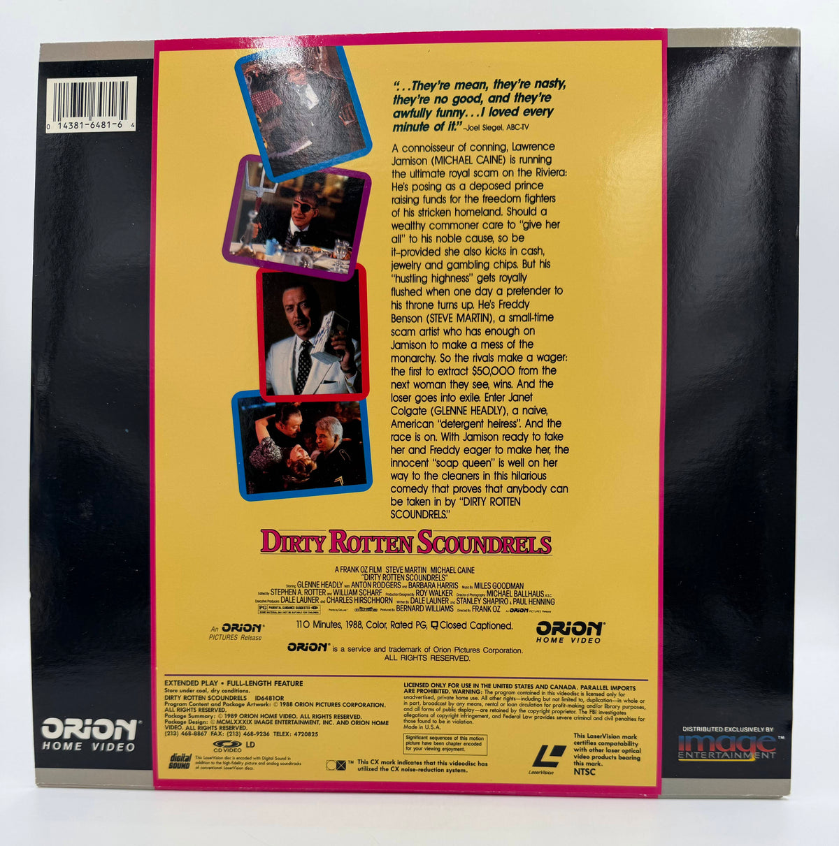 Dirty Rotten Scoundrels (1988 / 1989) Single Disc LaserDisc - EX
