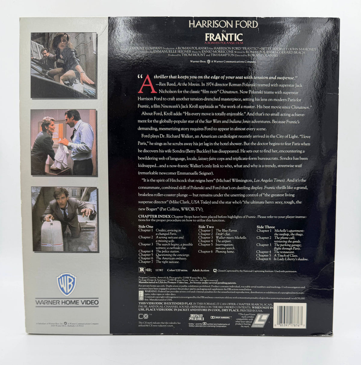 Frantic (1988) Digitally Processed LaserDisc - VG+