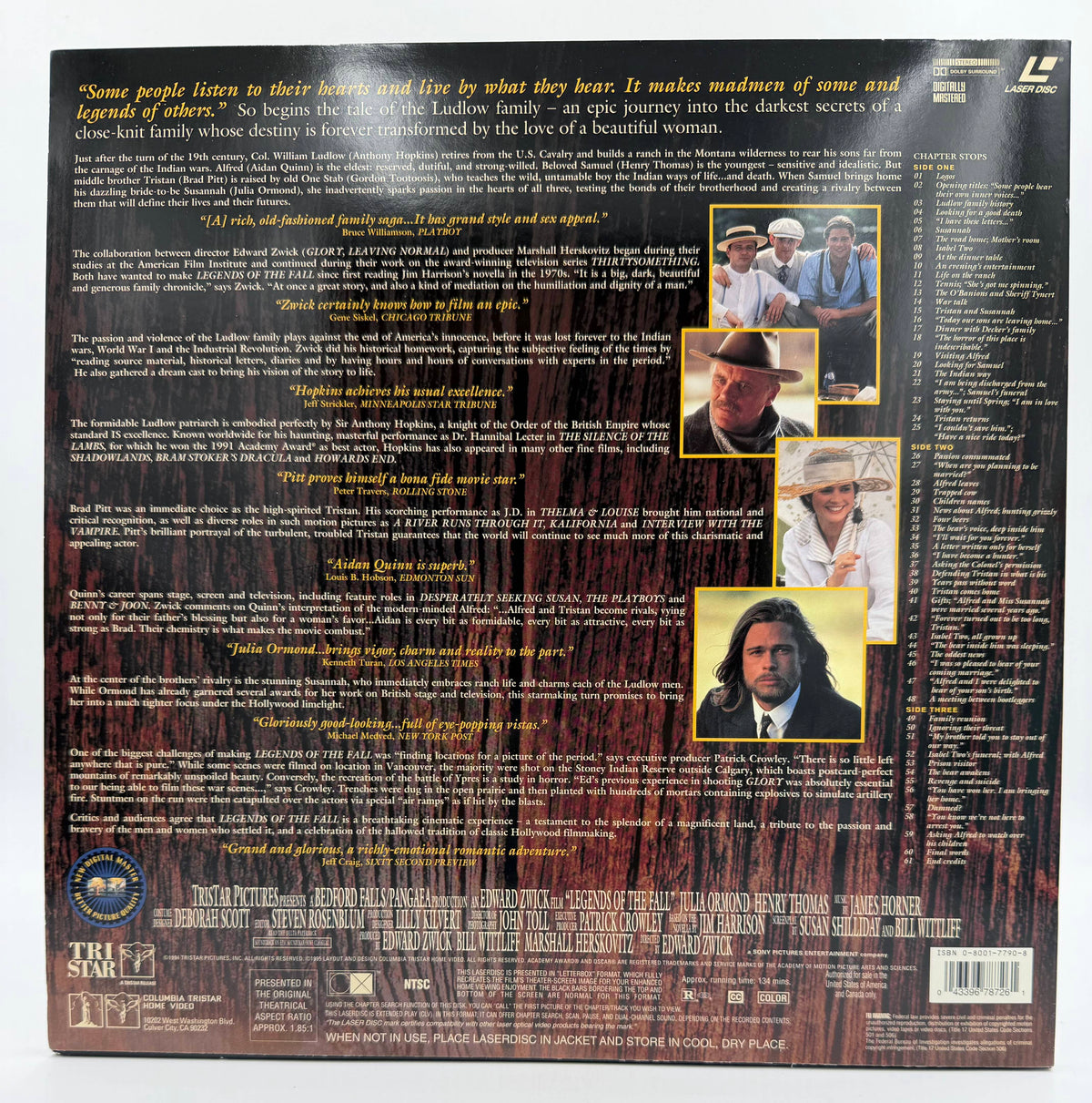 Legends of the Fall (1994 / 1995) Deluxe Widescreen Presentation 2-Disc Set – LaserDisc - EX Brad Pitt