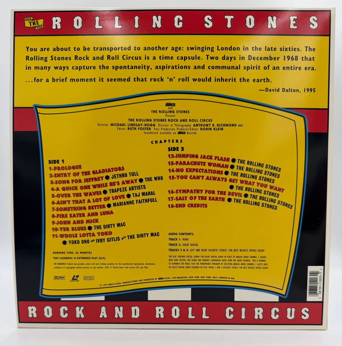 The Rolling Stones Rock and Roll Circus (1968 / 1995) ABKCO LaserDisc - EX