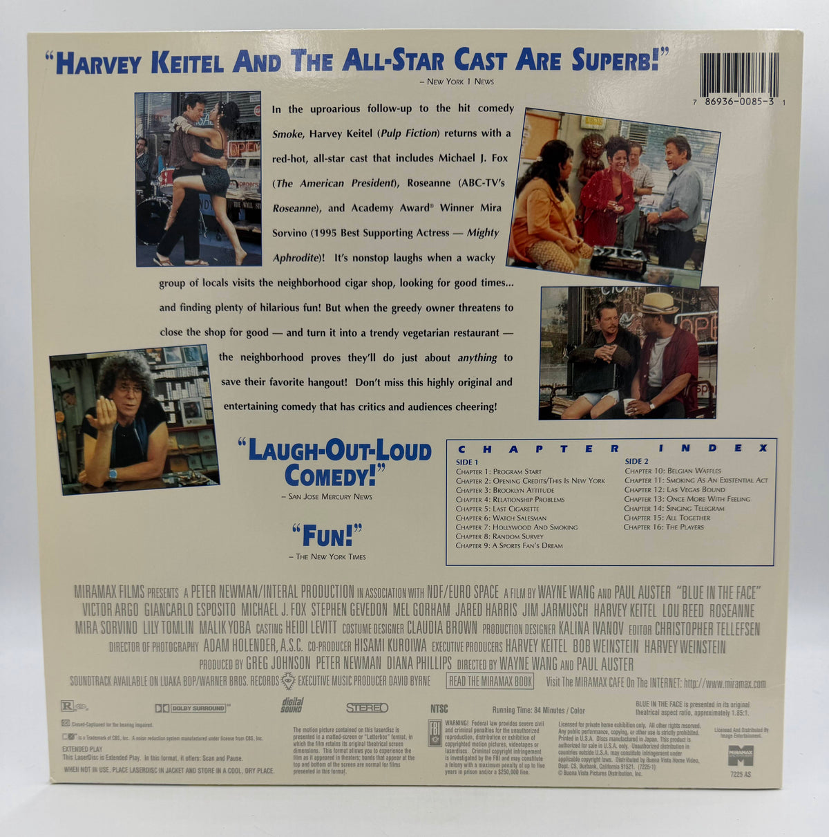 Blue in the Face: Letterbox Laserdisc (1995 / 1996) Miramax Home Entertainment / Image Entertainment LaserDisc - EX